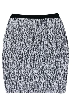 Reiss - White & Black Print Stretch Knit Skirt Sz 10