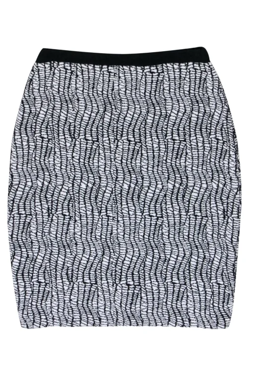 Reiss - White & Black Print Stretch Knit Skirt Sz 10