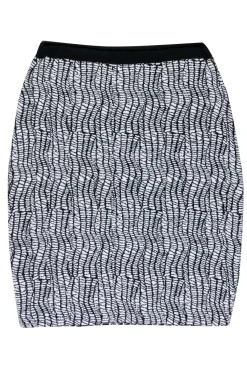 Reiss - White & Black Print Stretch Knit Skirt Sz 10