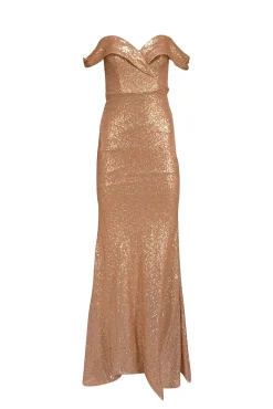 Reverly - Rose Gold Sequin Off The Shoulder Formal Dress Sz 4