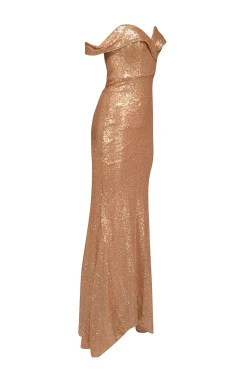 Reverly - Rose Gold Sequin Off The Shoulder Formal Dress Sz 4