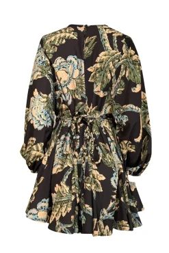 Rhode - Black w/ Pale Yellow & Green Floral Print Long Sleeve Mini Dress Sz S