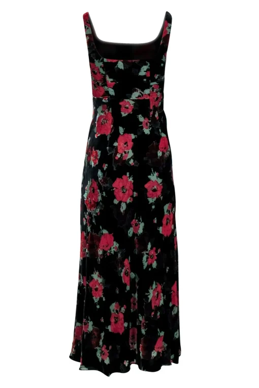 RIXO - Black Velvet Burnout Poppy Print Midi Gown Sz XS