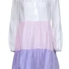 Robert Friedman - Pink, Purple & White Colorblock Linen Midi Dress Sz S