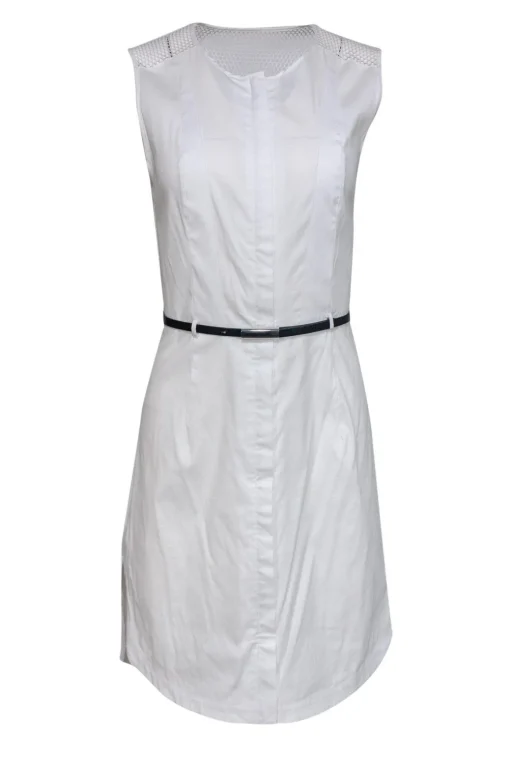 Robert Rodriguez - White Sheath Dress w/ Lattice Mesh Accents Sz 2