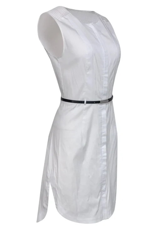 Robert Rodriguez - White Sheath Dress w/ Lattice Mesh Accents Sz 2