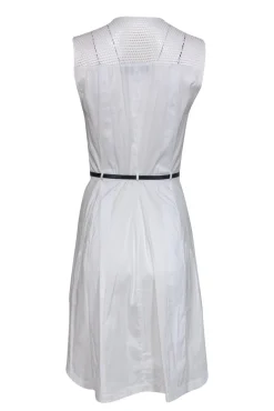 Robert Rodriguez - White Sheath Dress w/ Lattice Mesh Accents Sz 2