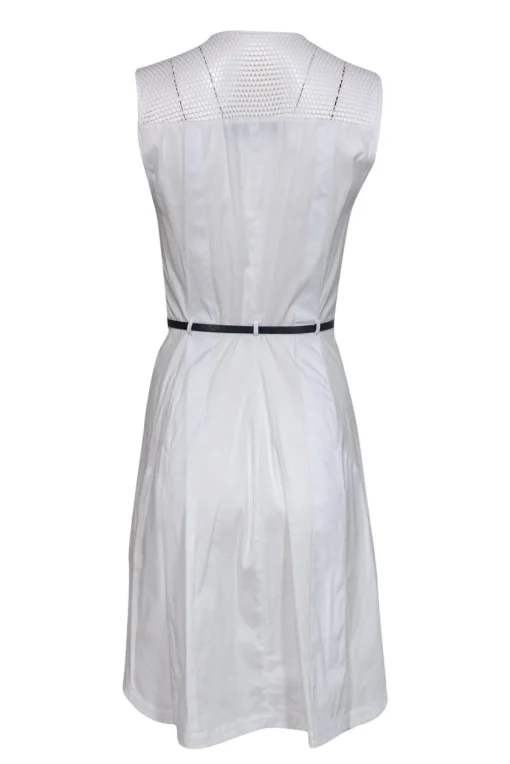 Robert Rodriguez - White Sheath Dress w/ Lattice Mesh Accents Sz 2