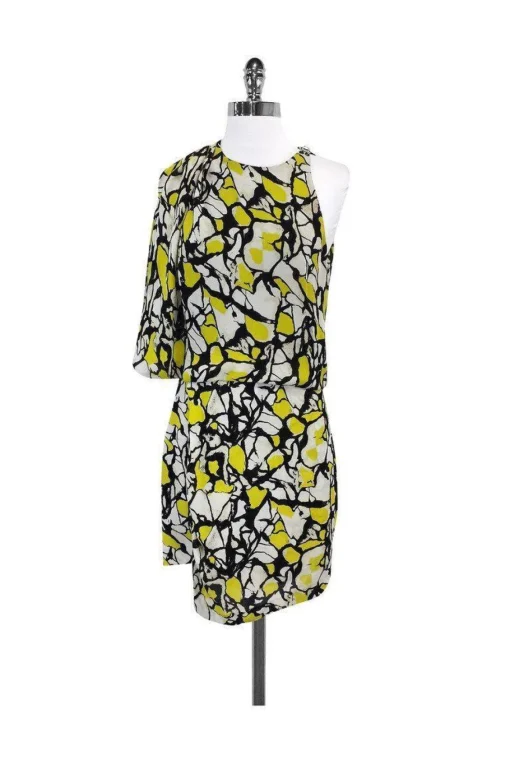 Robert Rodriguez - Yellow Tone Asymmetrical Silk Dress Sz 6