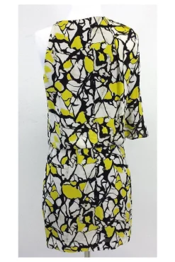 Robert Rodriguez - Yellow Tone Asymmetrical Silk Dress Sz 6