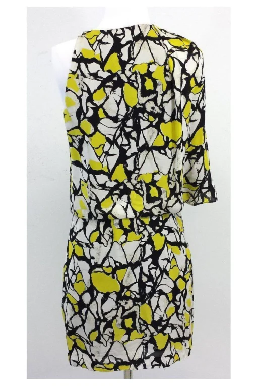 Robert Rodriguez - Yellow Tone Asymmetrical Silk Dress Sz 6