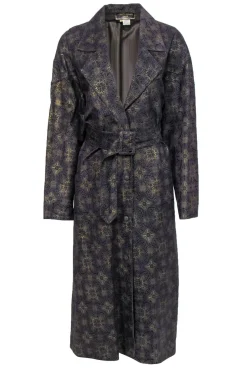 Roberto Cavalli - Vintage Purple & Gold Patterned Suede Trench Coat Sz S