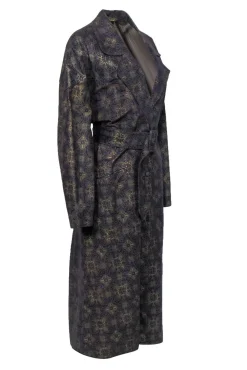 Roberto Cavalli - Vintage Purple & Gold Patterned Suede Trench Coat Sz S