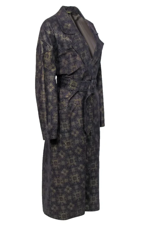 Roberto Cavalli - Vintage Purple & Gold Patterned Suede Trench Coat Sz S
