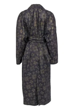 Roberto Cavalli - Vintage Purple & Gold Patterned Suede Trench Coat Sz S