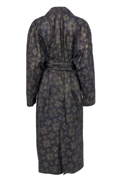Roberto Cavalli - Vintage Purple & Gold Patterned Suede Trench Coat Sz S