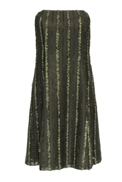 Robin Jordan - Olive Green Strapless Dress w/ Metallic Ruffles Sz 2