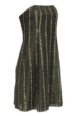 Robin Jordan - Olive Green Strapless Dress w/ Metallic Ruffles Sz 2
