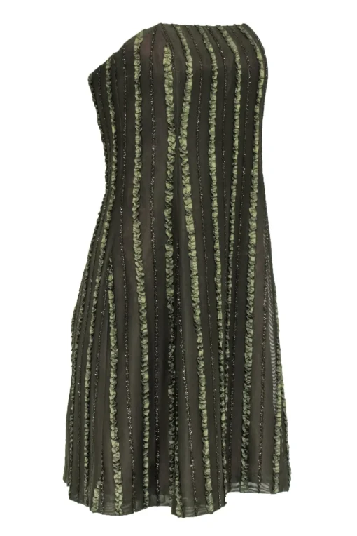 Robin Jordan - Olive Green Strapless Dress w/ Metallic Ruffles Sz 2