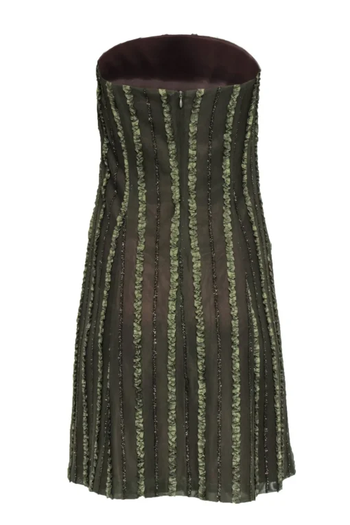 Robin Jordan - Olive Green Strapless Dress w/ Metallic Ruffles Sz 2