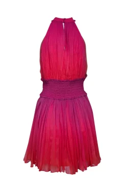 Rococo Sand - Pink & Orange Ombre Pleated Mini Dress Sz M