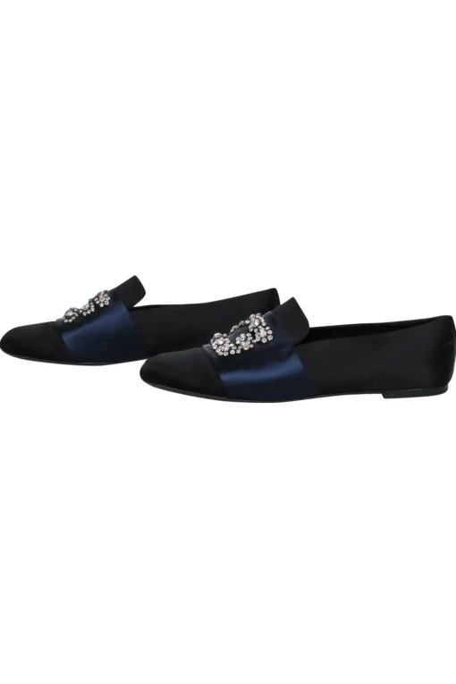 Roger Vivier - Black & Navy Satin Loafers w/ Rhinestone Buckle Design Sz 12