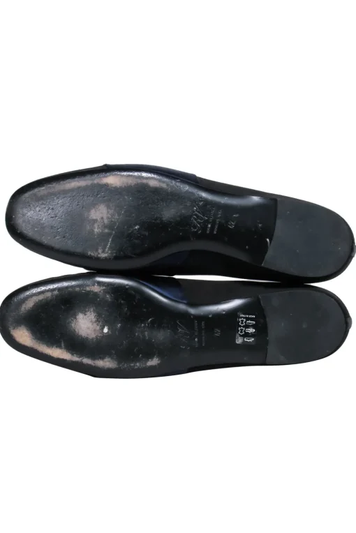 Roger Vivier - Black & Navy Satin Loafers w/ Rhinestone Buckle Design Sz 12