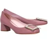 Roger Vivier - Mauve Leather Chunky Heel Pumps w/ Large Buckle Sz 12
