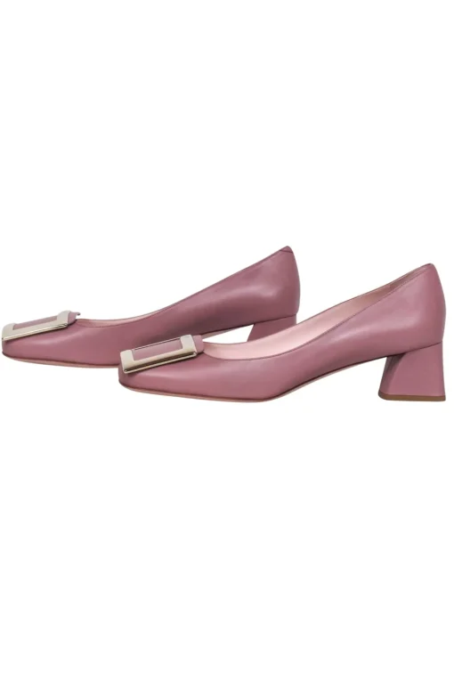 Roger Vivier - Mauve Leather Chunky Heel Pumps w/ Large Buckle Sz 12