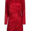 Ronny Kobo - Red Swirl Print Silk Blend Draped Dress Sz S