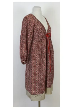 Rozae Nichols - Red, Navy & Taupe Print Dress Sz S