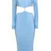 Runaway The Label - Light Blue Satin Micro Pleated Mid Cutout Maxi Dress Sz 4