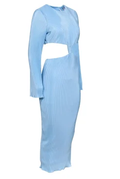 Runaway The Label - Light Blue Satin Micro Pleated Mid Cutout Maxi Dress Sz 4