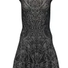RVN - Black & Beige Lace Print Knit Drop Waist Dress Sz S