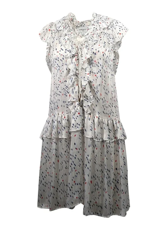 Sabina Musayev - White w/ Blue Dot Print Ruffled Chiffon Dress Sz XS