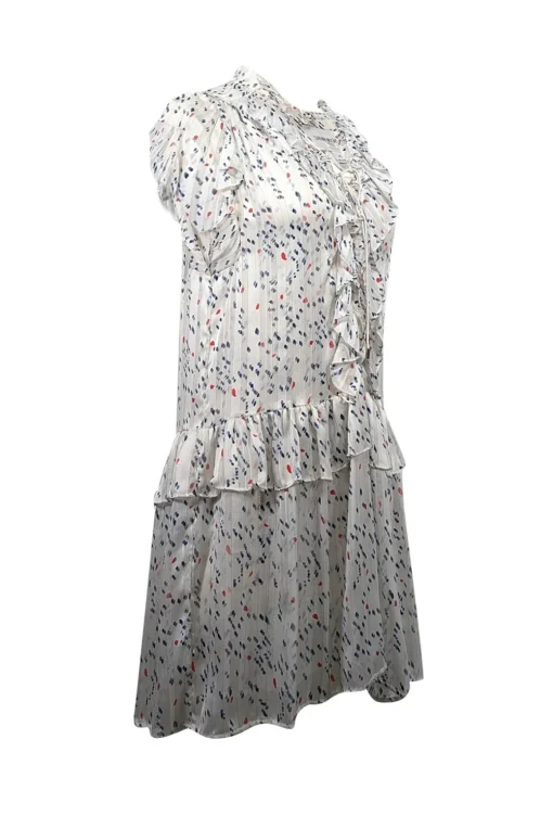 Sabina Musayev - White w/ Blue Dot Print Ruffled Chiffon Dress Sz XS