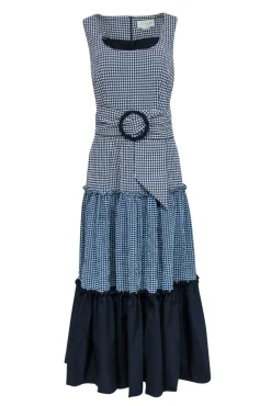 Sachin & Babi - Navy & White Gingham Sleeveless Maxi Dress Sz 8