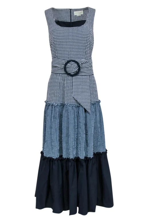 Sachin & Babi - Navy & White Gingham Sleeveless Maxi Dress Sz 8