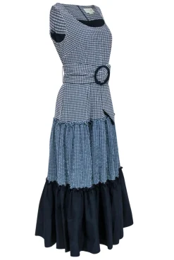 Sachin & Babi - Navy & White Gingham Sleeveless Maxi Dress Sz 8