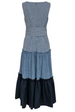 Sachin & Babi - Navy & White Gingham Sleeveless Maxi Dress Sz 8