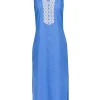 Sail to Sable - Blue w/ White Eyelet Trim Sleeveless Maxi Dress Sz S