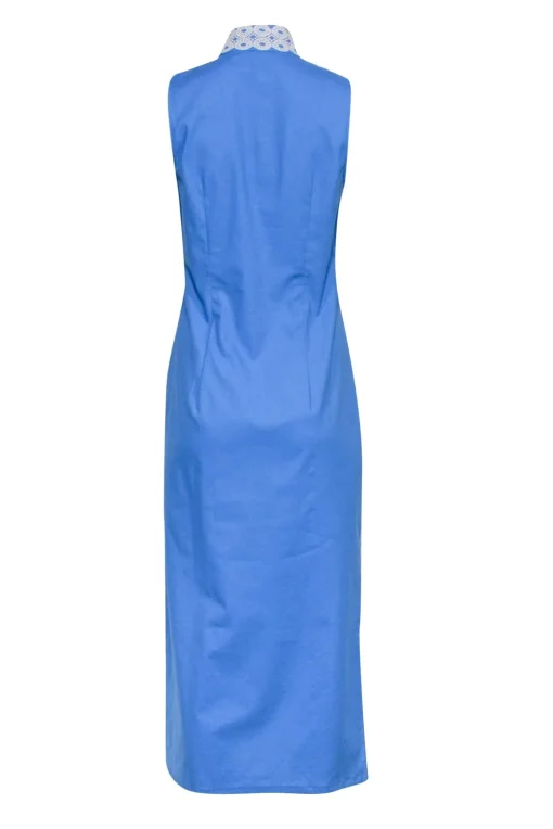 Sail to Sable - Blue w/ White Eyelet Trim Sleeveless Maxi Dress Sz S