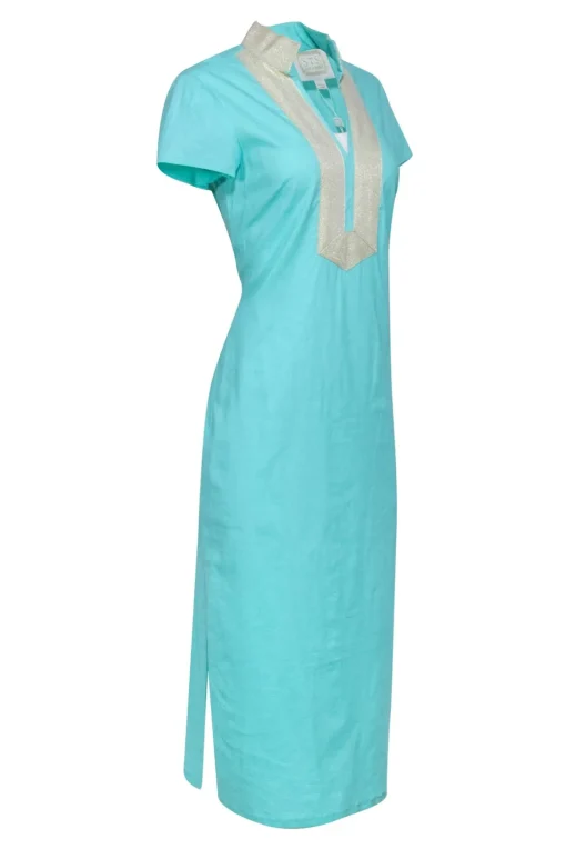 Sail to Sable - Mint Green w/ Gold Trim Short Sleeve Dress Sz S