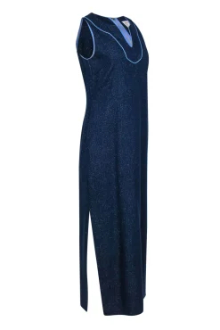 Sail to Sable - Navy & Gold Sleeveless Maxi Dress w/ Light Blue Trim Sz S