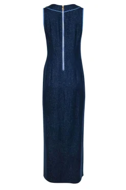Sail to Sable - Navy & Gold Sleeveless Maxi Dress w/ Light Blue Trim Sz S