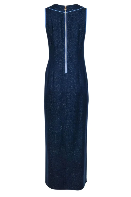 Sail to Sable - Navy & Gold Sleeveless Maxi Dress w/ Light Blue Trim Sz S