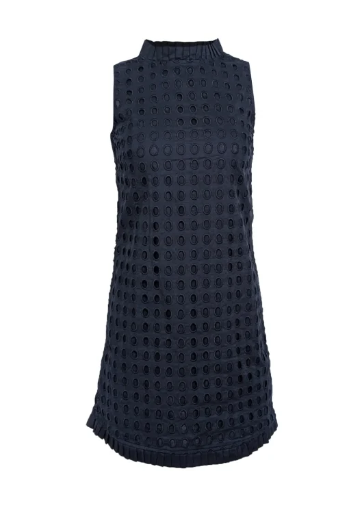 Sail to Sable - Navy Eyelet Lace Sleeveless Dress w/ Pleated Trim Sz 0