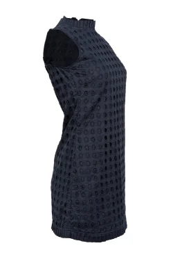 Sail to Sable - Navy Eyelet Lace Sleeveless Dress w/ Pleated Trim Sz 0