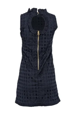 Sail to Sable - Navy Eyelet Lace Sleeveless Dress w/ Pleated Trim Sz 0