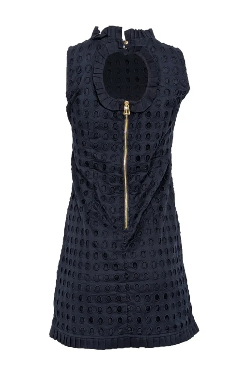 Sail to Sable - Navy Eyelet Lace Sleeveless Dress w/ Pleated Trim Sz 0
